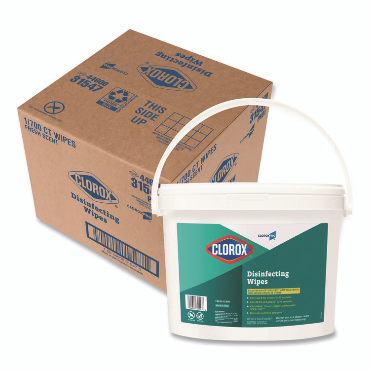 CLOROX SALES CO. 31547 Disinfecting Wipes, 1-Ply, 7 x 8, Fresh Scent, White, 700/Bucket