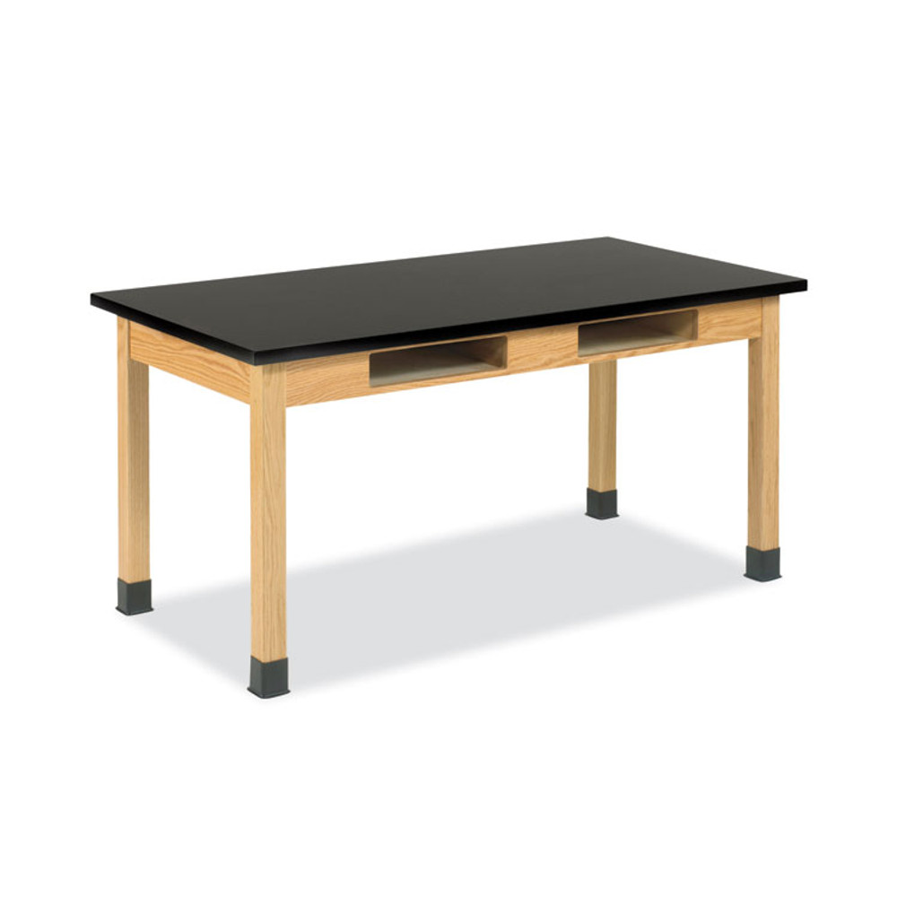 DIVERSIFIED WOODCRAFTS, INC. Spaces™ C7142BK30N Classroom Book Compartment Science Table, 60w x 30d x 30h, Black ChemGuard High Pressure Laminate (HPL) Top, Oak Base