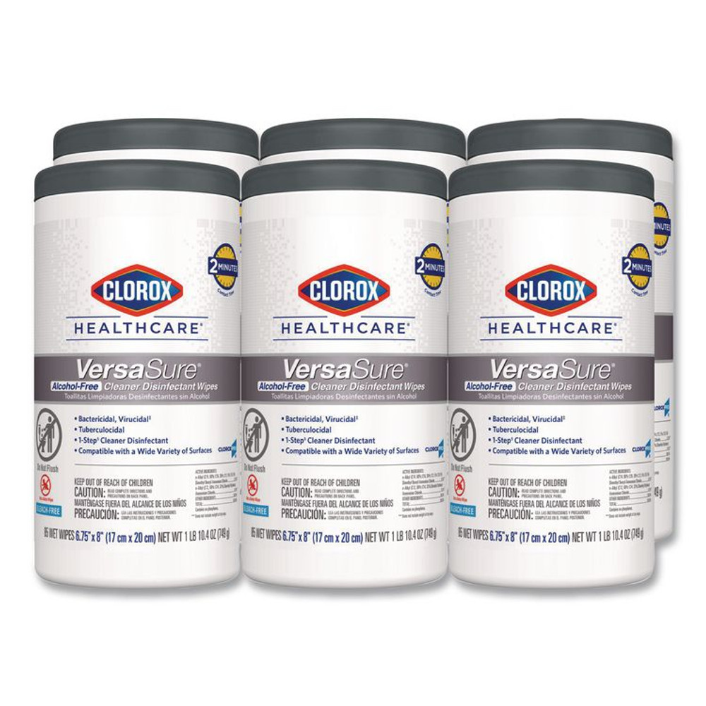 CLOROX SALES CO. Healthcare® 31757 VersaSure Cleaner Disinfectant Wipes, 1-Ply, 6.75 x 8, Fragranced, White, 85/Canister, 6 Canisters/Carton