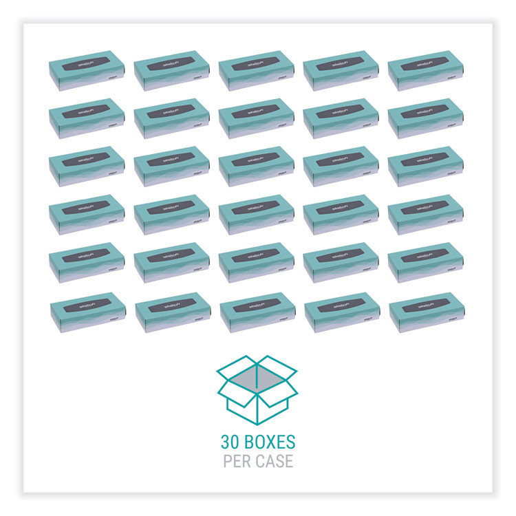 WINDSOFT 2360 Facial Tissue, Flat Pop-Up Box, 2-Ply, White, 100 Sheets/Box, 30 Boxes/Carton