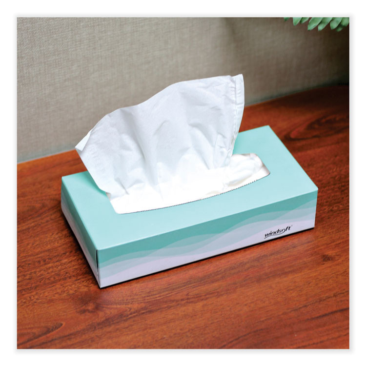 WINDSOFT 2360 Facial Tissue, Flat Pop-Up Box, 2-Ply, White, 100 Sheets/Box, 30 Boxes/Carton
