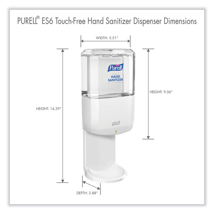 GO-JO INDUSTRIES PURELL® 642001 ES6 Touch Free Hand Sanitizer Dispenser, 1,200 mL, 5.25 x 8.56 x 12.13, White