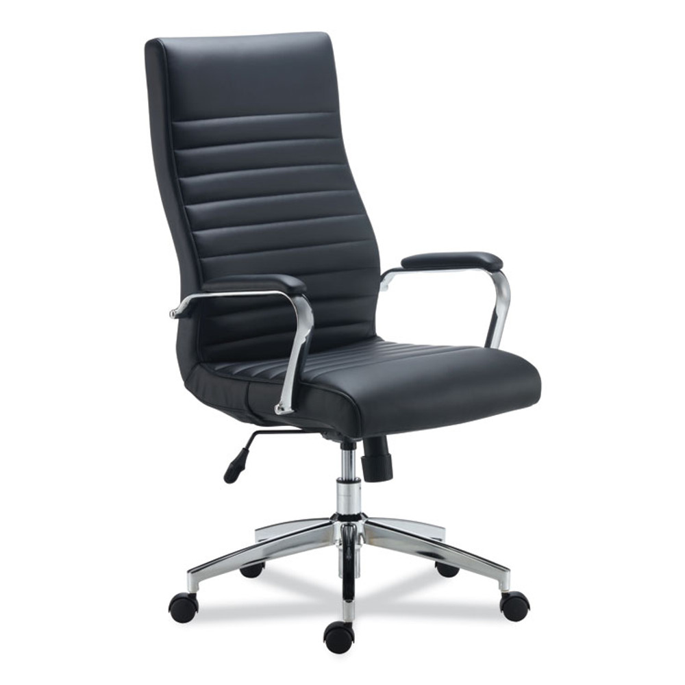 ALERA ED41B19 Alera Eddleston Leather Manager Chair, Supports Up to 275 lb, Black Seat/Back, Chrome Base
