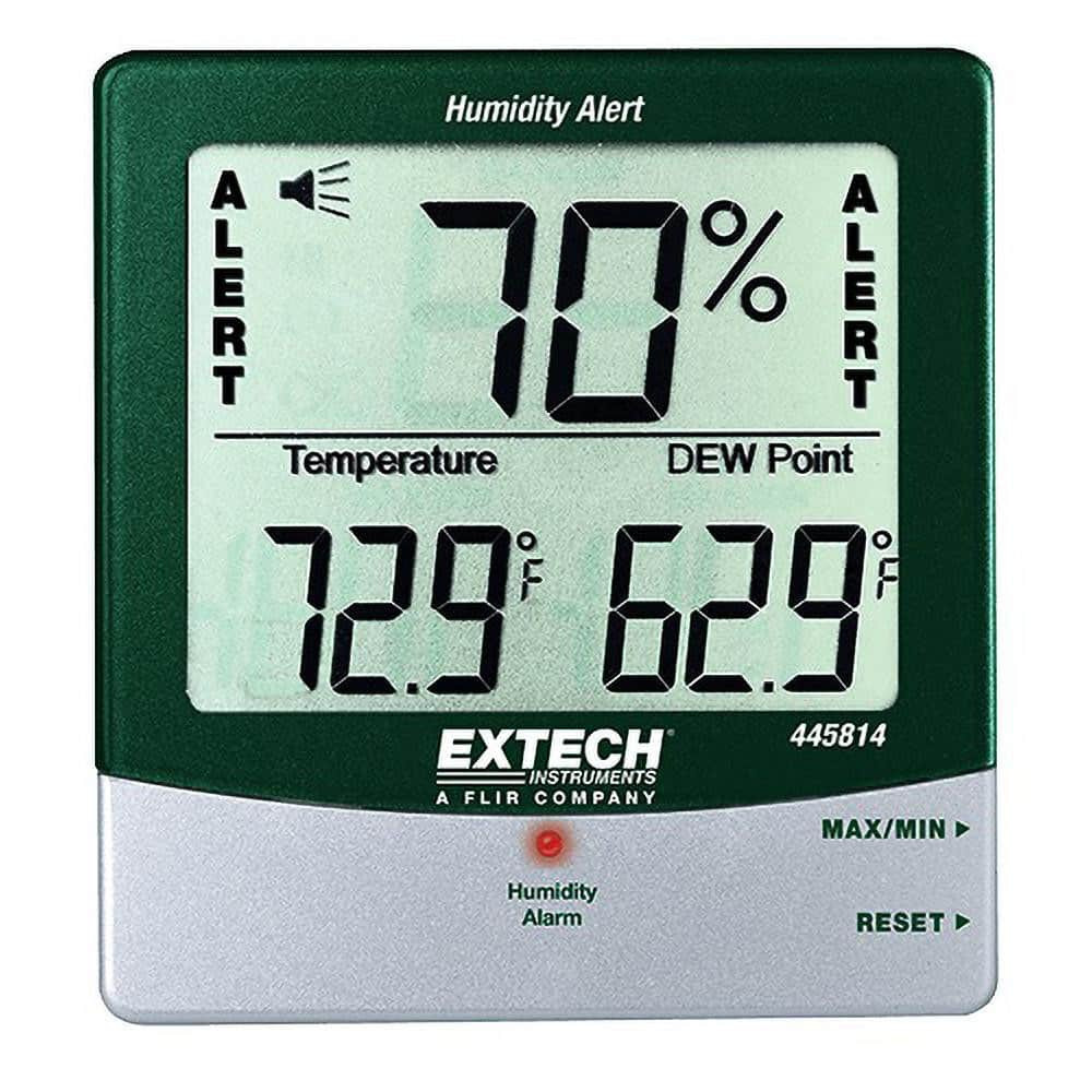 Extech 445814 Thermometer/Hygrometers & Barometers; Product Type: Thermo-Hygrometer ; Accuracy: 1.00C; 1.80F ; Batteries Included: Yes ; Number Of Batteries: 1 ; Battery Size: AAA ; Mount Type: Wall