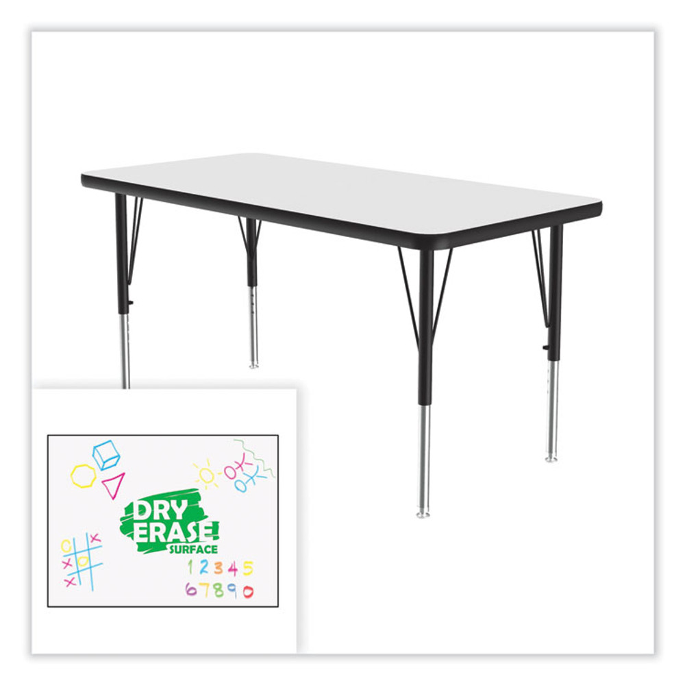 CORRELL, INC. 2460DE80954P Markerboard Activity Tables, Rectangular, 60" x 24" x 19" to 29", White Top, Black Legs, 4/Pallet