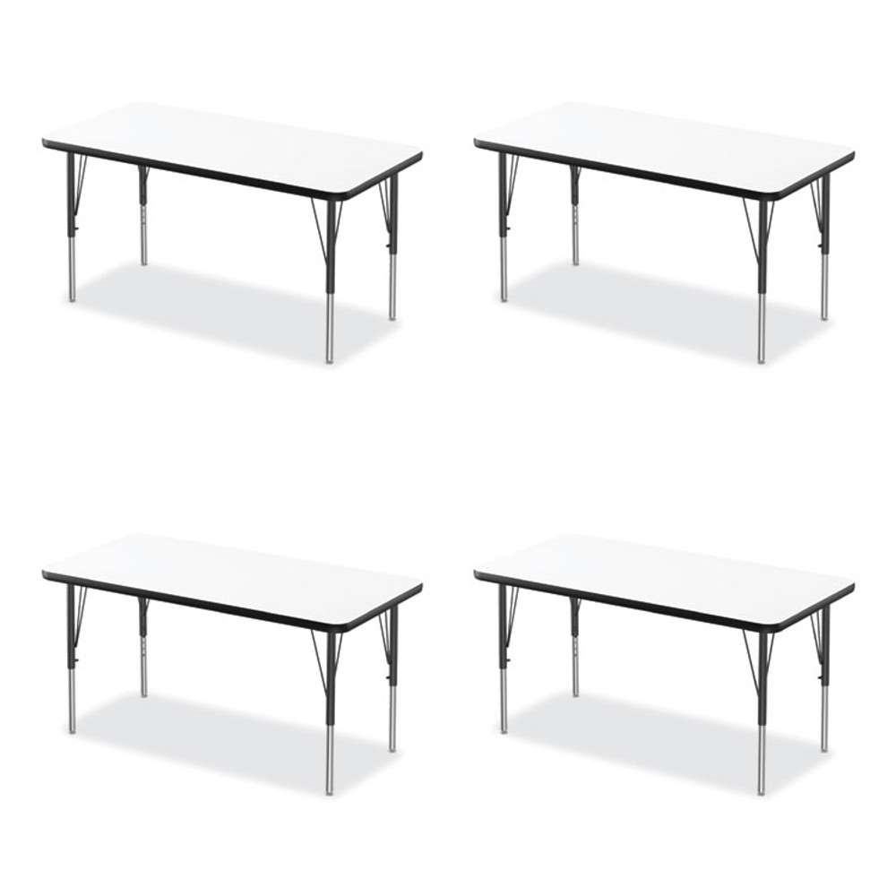 CORRELL, INC. 2460DE80954P Markerboard Activity Tables, Rectangular, 60" x 24" x 19" to 29", White Top, Black Legs, 4/Pallet