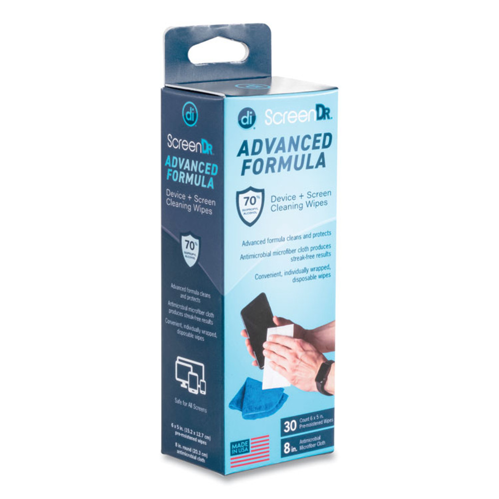 DIGITAL INNOVATIONS 32346 ScreenDr Device and Screen Cleaning Wipes, Includes 30 Individually Wrapped Wipes and 8" Microfiber Cloth, 6 x 5, White