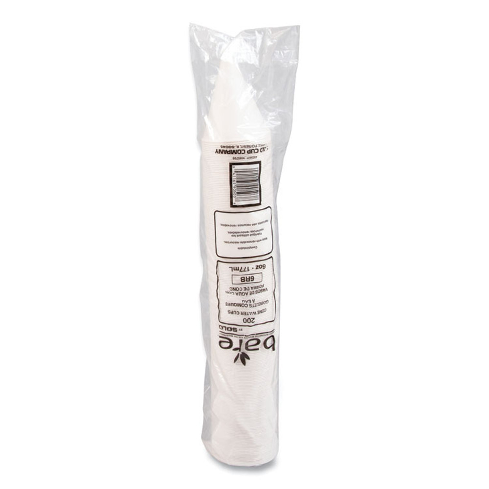 DART SOLO® 6RBU Bare Eco-Forward Treated Paper Cone Cups, 6 oz, White, 200/Sleeve, 25 Sleeves/Carton