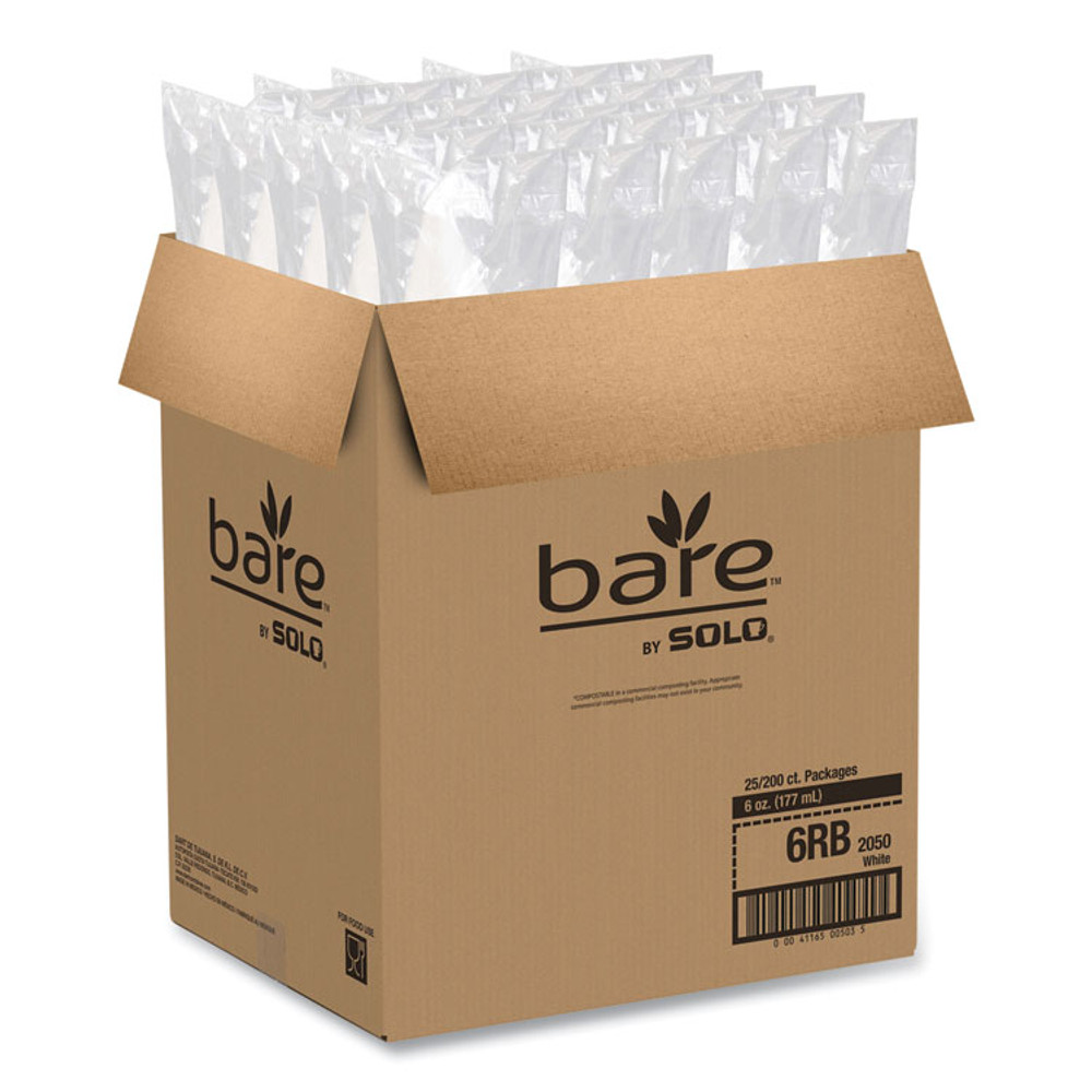 DART SOLO® 6RBU Bare Eco-Forward Treated Paper Cone Cups, 6 oz, White, 200/Sleeve, 25 Sleeves/Carton