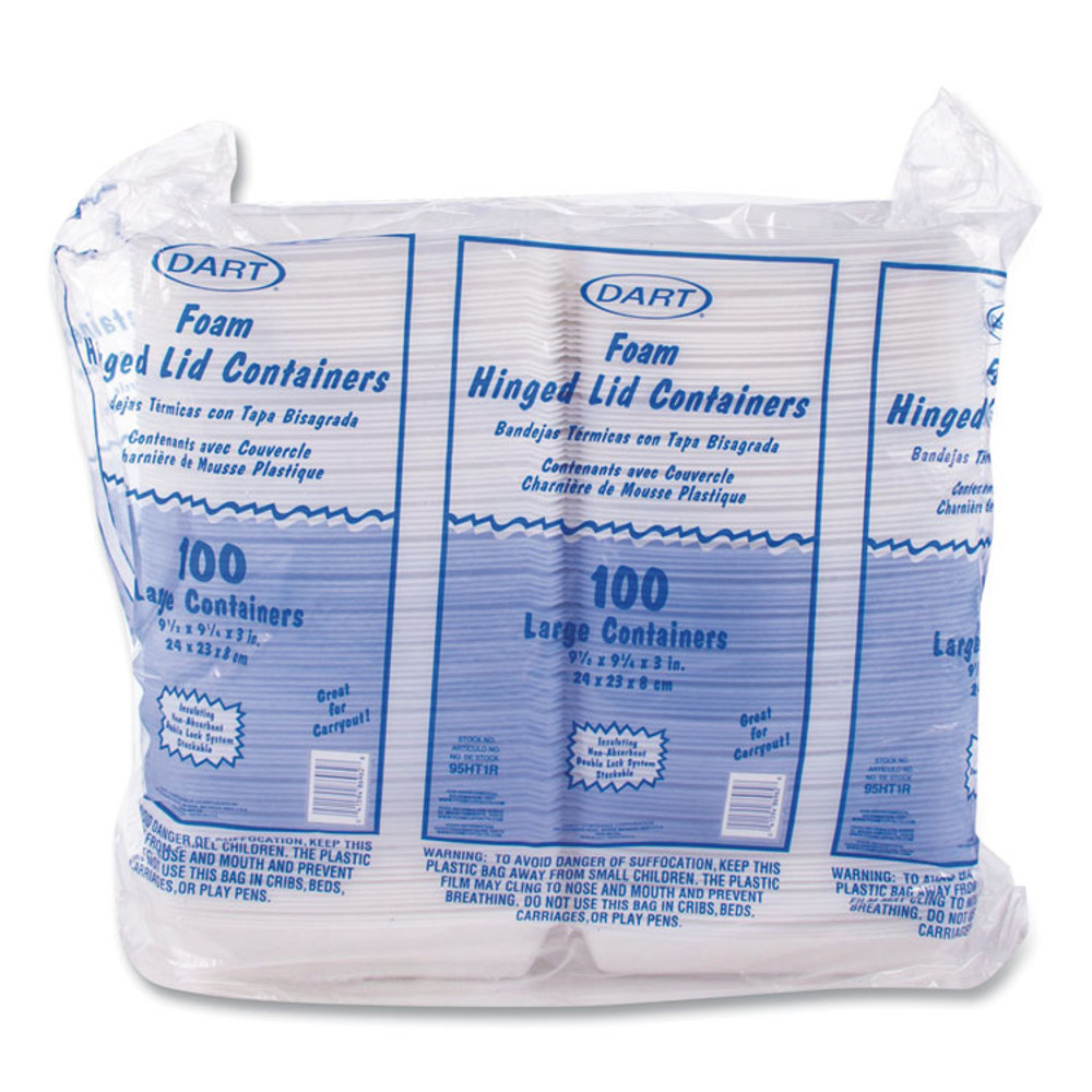 DART 95HT1R Foam Hinged Lid Containers, 9.25 x 9.5 x 3, 200/Carton