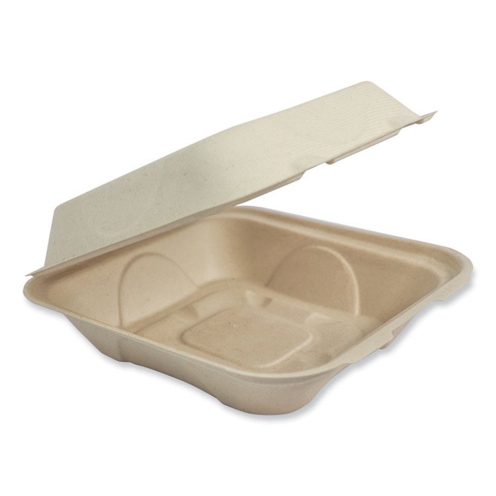 WORLD CENTRIC TOSCU9LFP Fiber Hinged Containers, 9.2 x 9.1 x 3.2, Natural, Paper, 300/Carton