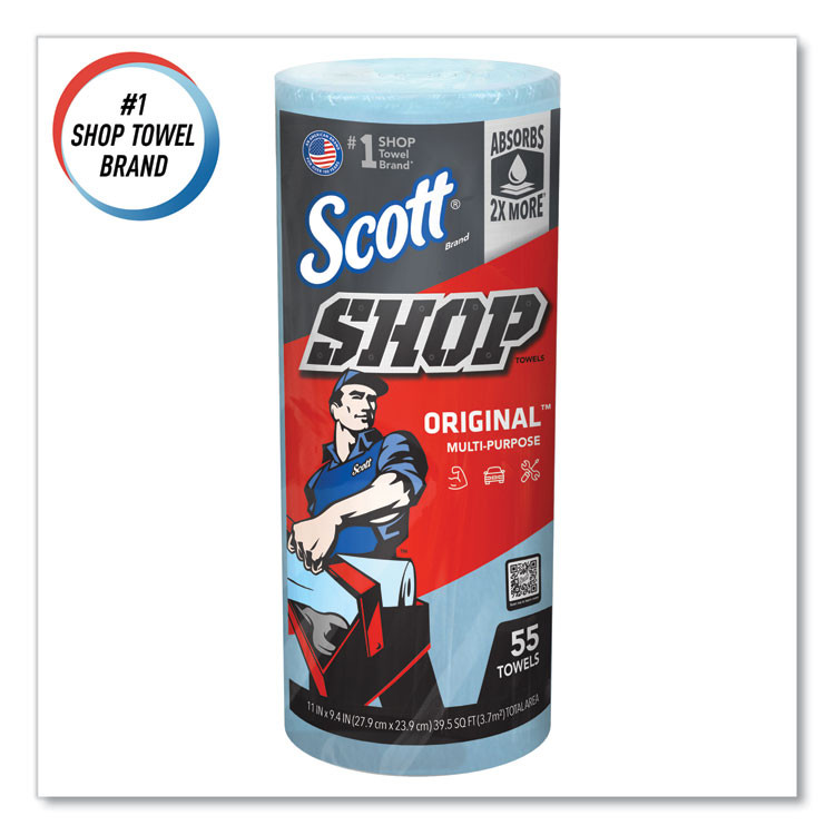 KIMBERLY-CLARK PROFESSIONAL Scott® 75130 Shop Towels, Standard Roll, 1-Ply, 9.4 x 11, Blue, 55/Roll, 30 Rolls/Carton
