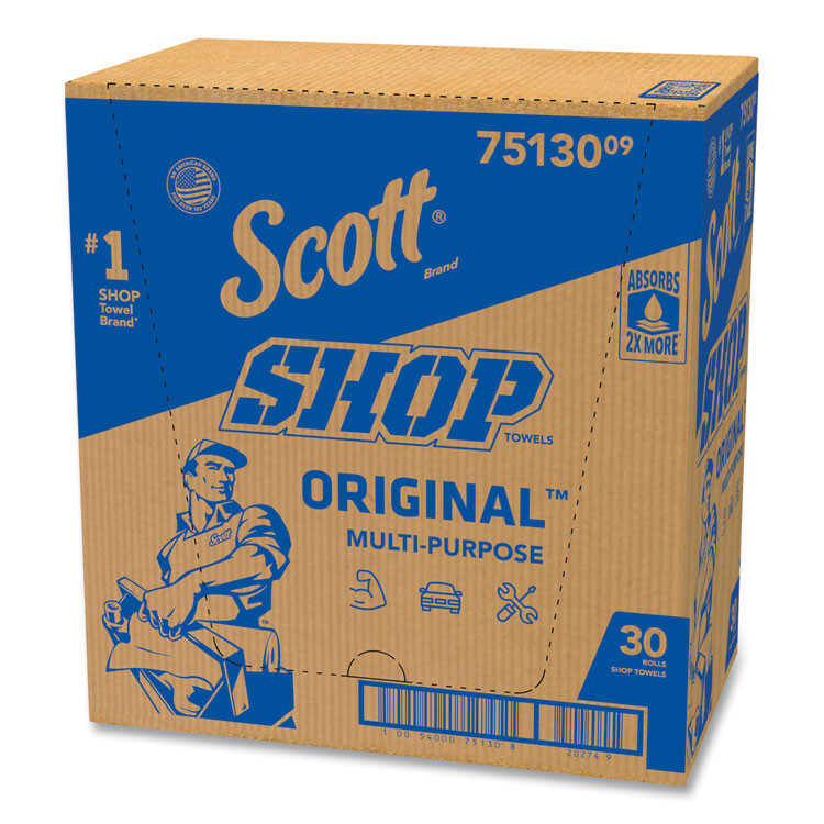 KIMBERLY-CLARK PROFESSIONAL Scott® 75130 Shop Towels, Standard Roll, 1-Ply, 9.4 x 11, Blue, 55/Roll, 30 Rolls/Carton