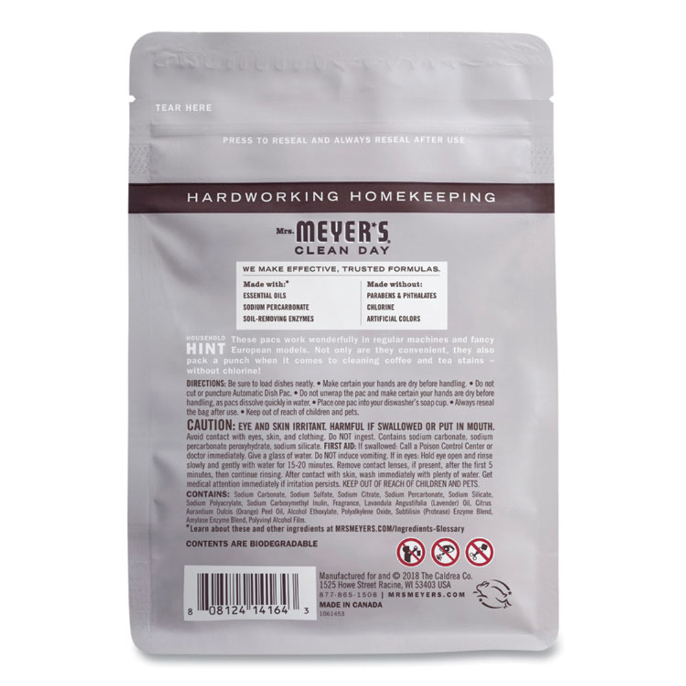 THE CALDREA COMPANY Mrs. Meyer's® 306685 Automatic Dish Detergent, Lavender, 12.7 oz Pack, 20/Pack, 6 Packs/Carton