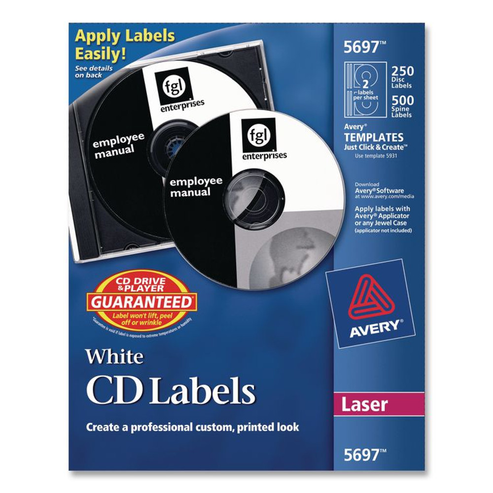 AVERY PRODUCTS CORPORATION 5697 Laser CD Labels, Matte White, 250/Pack