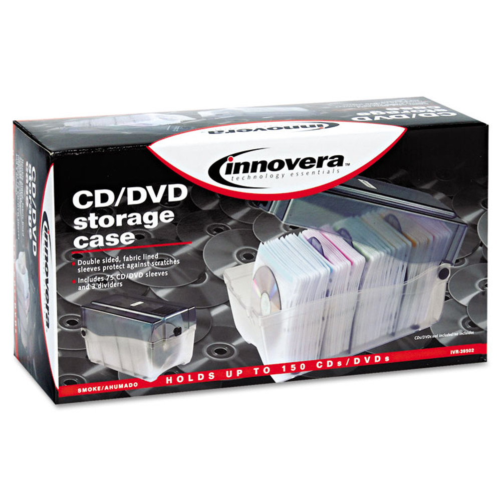 INNOVERA 39502 CD/DVD Storage Case, Holds 150 Discs, Clear/Smoke