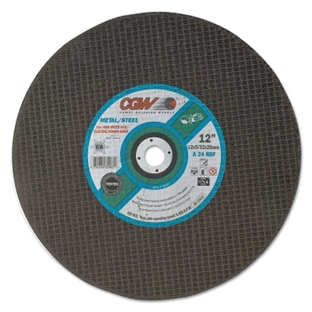 CGW Abrasives Cut-Off Wheel, Gas Saws, 14 in Dia, 5/32 in Thick, 1 in Arbor, 24 Grit