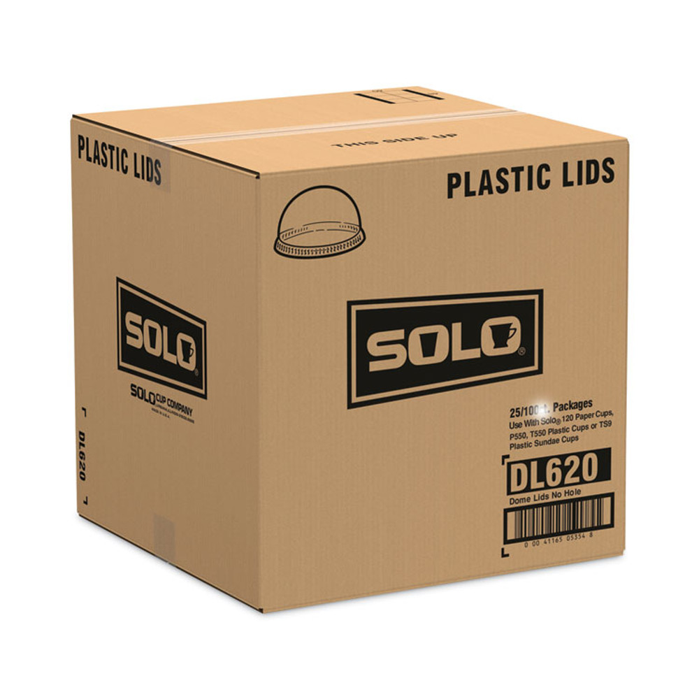 DART SOLO® DL620 Dome-Top Cold Cup Lids, Fits 2.5 oz to 9 oz Cold Cups, Plastic, Clear, 2,500/Carton