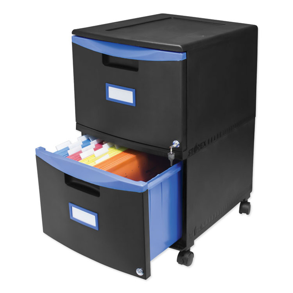 STOREX 61314U01C Two-Drawer Mobile Filing Cabinet, 2 Legal/Letter-Size File Drawers, Black/Blue, 14.75" x 18.25" x 26"