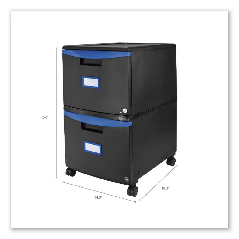 STOREX 61314U01C Two-Drawer Mobile Filing Cabinet, 2 Legal/Letter-Size File Drawers, Black/Blue, 14.75" x 18.25" x 26"
