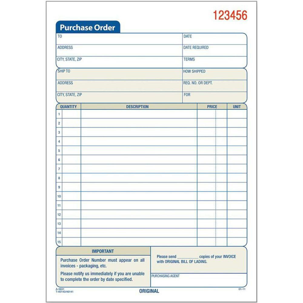 TOPS TOP46140 Purchase Order Book: 50 Sheets, White Paper