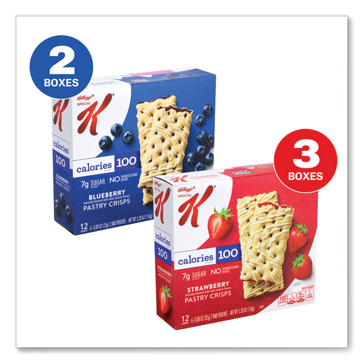KELLOGG'S 22001007 Special K Pastry Crisps, (36) Strawberry; (24) Blueberry, 0.88 oz, 2/Pouch, 30 Pouches/Carton