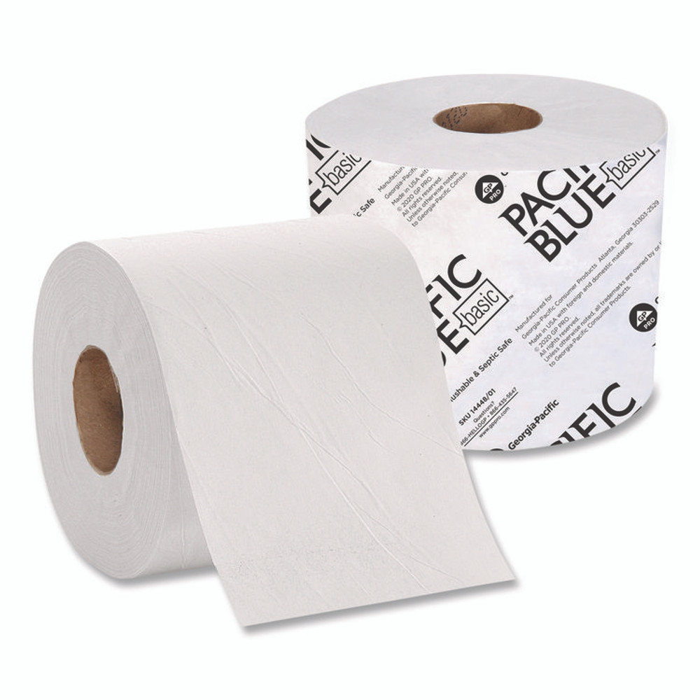 GEORGIA PACIFIC Professional 144-48/01 Pacific Blue Basic High-Capacity Bathroom Tissue, Septic Safe, 1-Ply, White, 1,500 Sheets/Roll, 48 Rolls/Carton