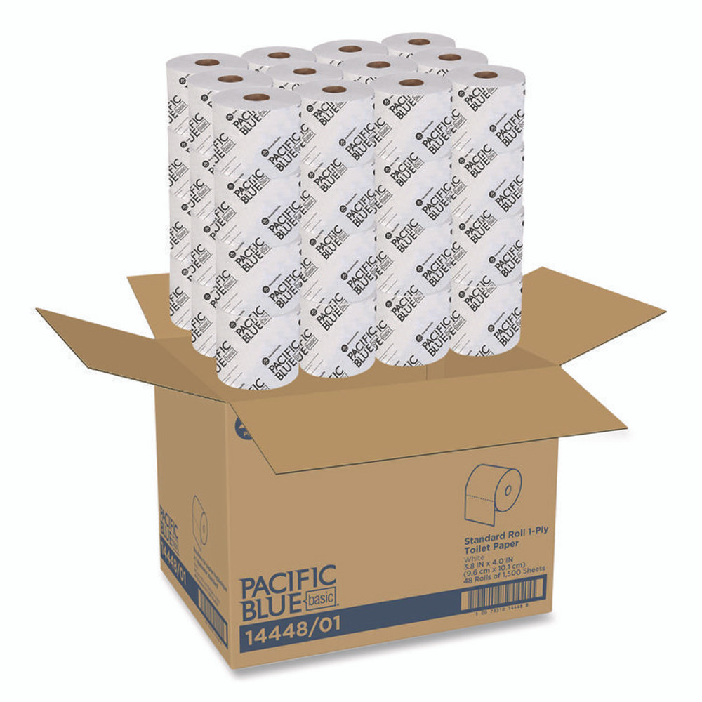 GEORGIA PACIFIC Professional 144-48/01 Pacific Blue Basic High-Capacity Bathroom Tissue, Septic Safe, 1-Ply, White, 1,500 Sheets/Roll, 48 Rolls/Carton