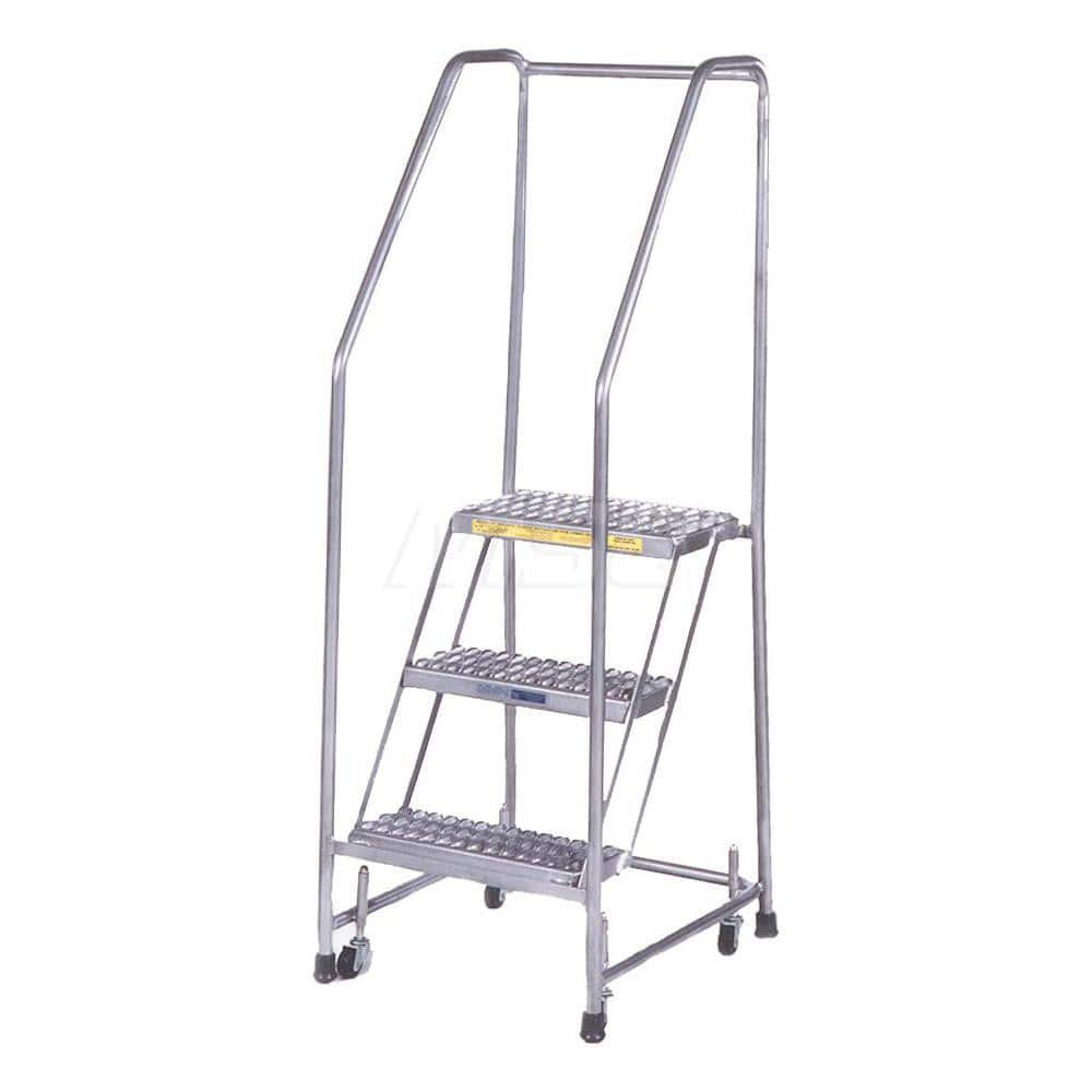 Ballymore A3SHG74425620 Aluminum Step Rolling Ladder: 28.5" Platform, 350 lb Capacity, 3 Step, 20" Base