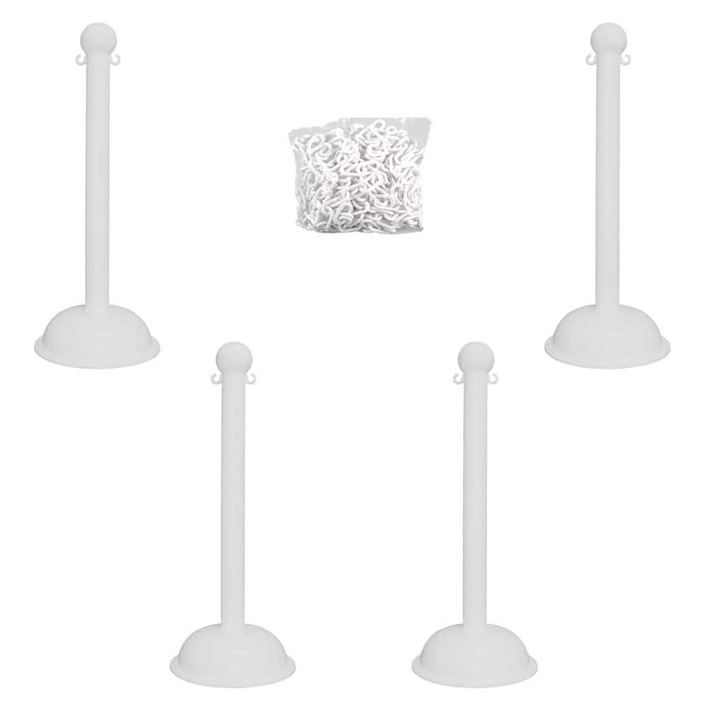 Mr. Chain 71301-4 Stanchion & Chain Kit: Plastic, White, 30' Long, 2" Wide