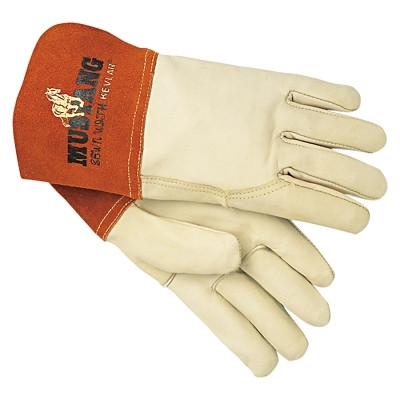 MCR Safety Mustang Premium Top Grain Cowskin Leather Welding Work Gloves, Medium, Beige/Russet, Gauntlet Cuff