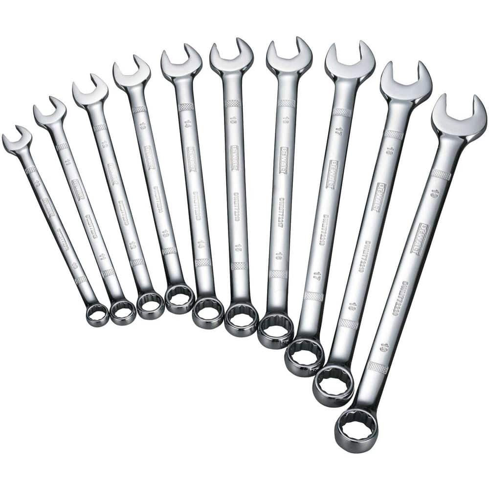 DeWALT DWMT72166 Wrench Sets; Set Type: Combination Wrench ; System Of Measurement: Metric ; Container Type: Rack ; Wrench Size: 10 mm, 11 mm, 12 mm, 13 mm, 14 mm, 15 mm, 16 mm, 17 mm, 18 mm, 19 mm ; Material: Steel ; Finish: Polished Chrome