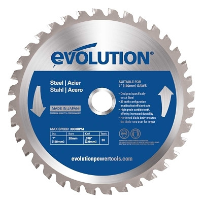 Evolution TCT Metal-Cutting Blade, 7 in, 20 mm Arbor, 3900 rpm, 36 Teeth
