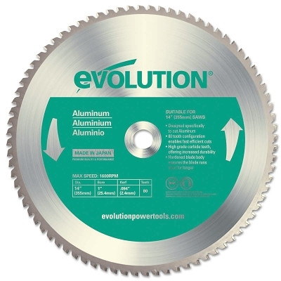 Evolution TCT Metal-Cutting Blade, 14 in, 1 in Arbor, 1600 rpm, 80 Teeth
