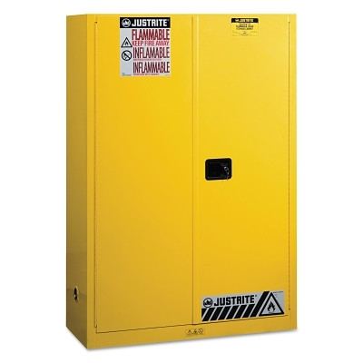 Justrite Sure-Grip® EX Flammable Safety Cabinet, Manual-Closing, 45 gal, Yellow, 65 in H, 2 Doors