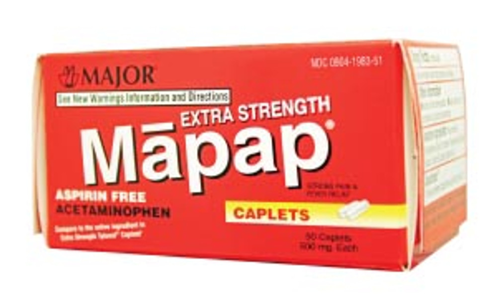 Major Pharmaceuticals  100444 Mapap, 500mg, 50s, Boxed, Compare to Tylenol®, 24/cs, NDC# 00904-6720-51 (US Only)