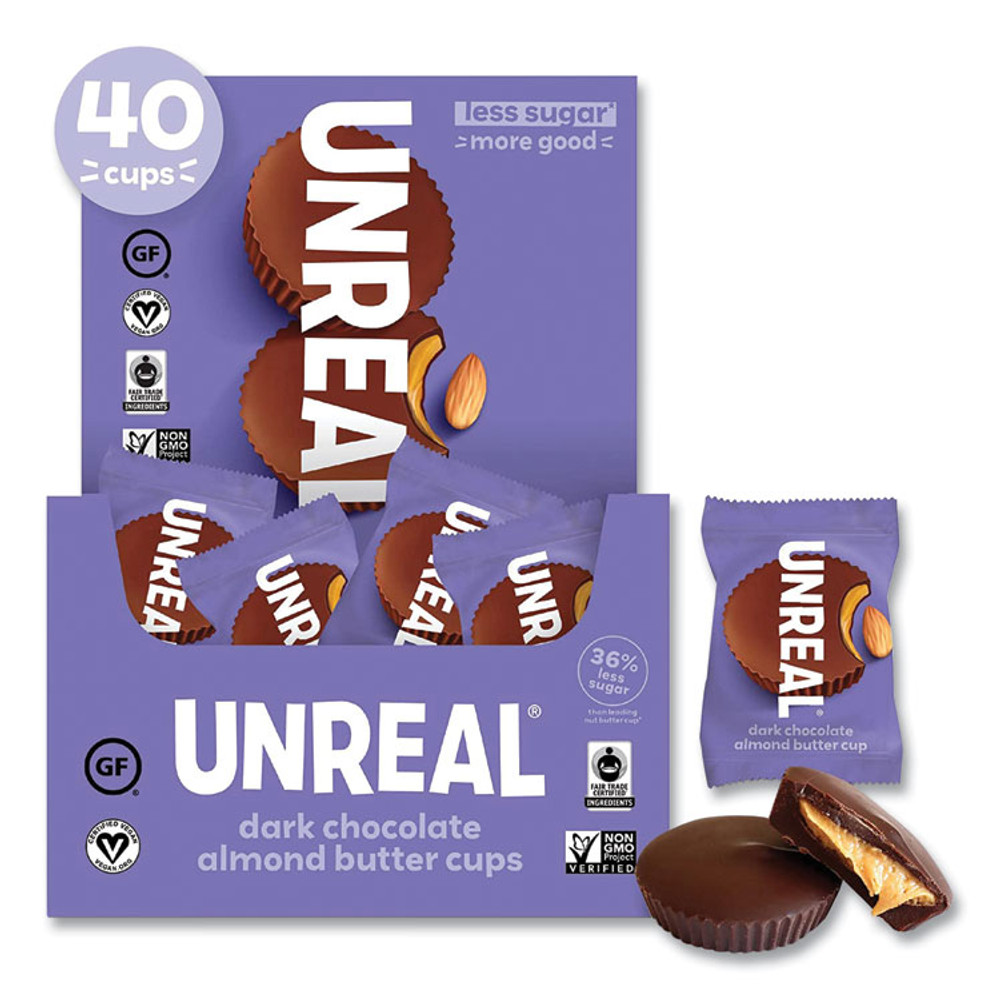 UNREAL BRANDS INC. 22002089 Dark Chocolate Almond Butter Cups, 0.53 oz, Individually Wrapped, 40/Pack