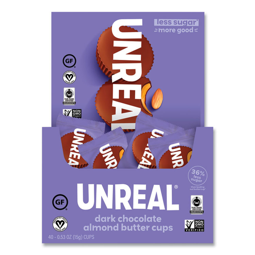 UNREAL BRANDS INC. 22002089 Dark Chocolate Almond Butter Cups, 0.53 oz, Individually Wrapped, 40/Pack