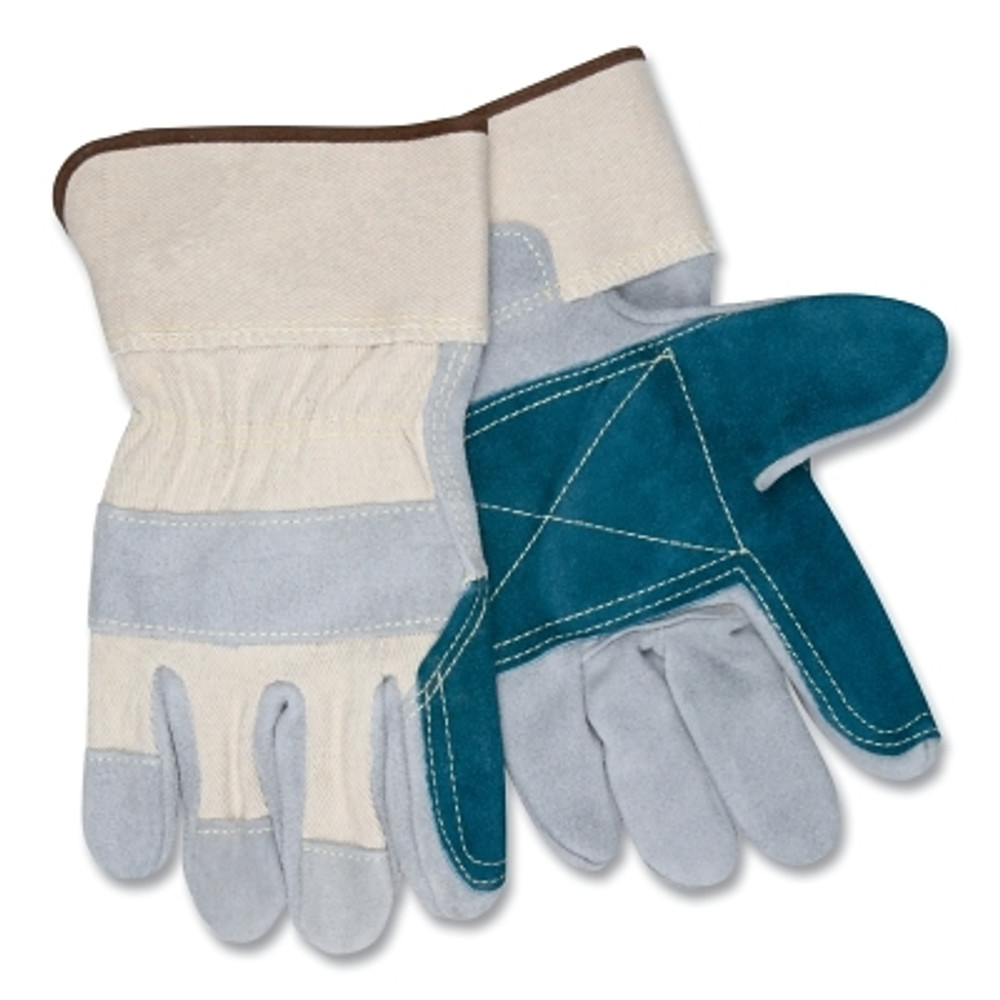 MCR Safety 16012LN Sidekick® Select Side Leather Palm Gloves, Cotton Fleece/DuPont™ Kevlar® Thread/Heavy Canvas, Large, Gray/Green/White