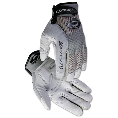 Caiman® 2970 Deerskin Padded Palm Knuckle Protection Mechanics Gloves, Large, Gray