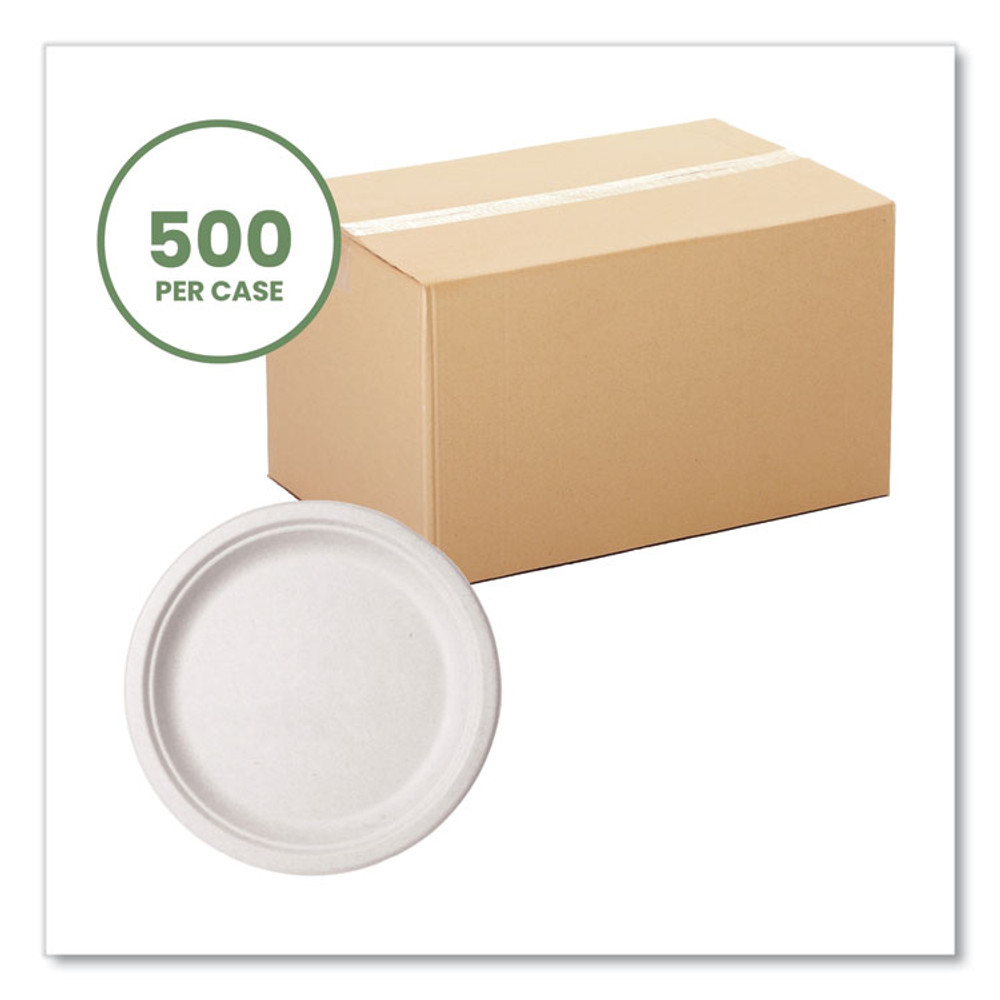 VEGWARE WH10 Nourish Molded Fiber Tableware, Compostable, Plate, 10" Diameter, White, 500/Carton