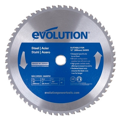 Evolution TCT Metal-Cutting Blade, 12 in, 1 in Arbor, 1600 rpm, 60 Teeth