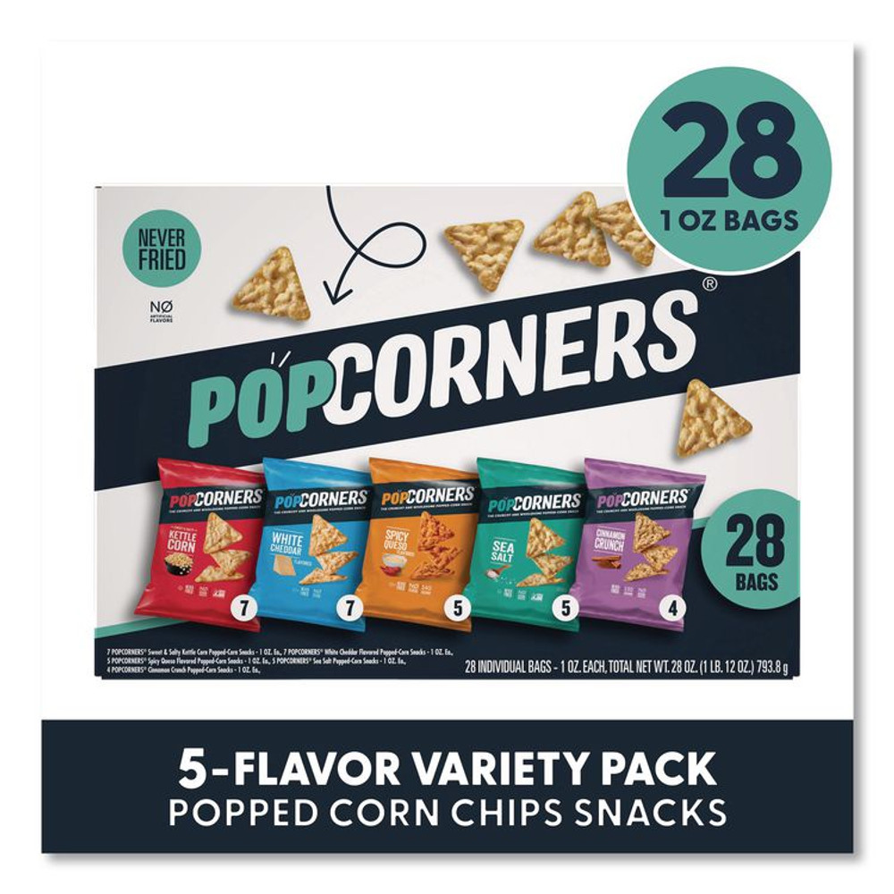 PEPSICO PopCorners® 22002179 Popped Corn Chips Snacks Variety Pack, Assorted Flavors, 1 oz Bag, 28/Pack