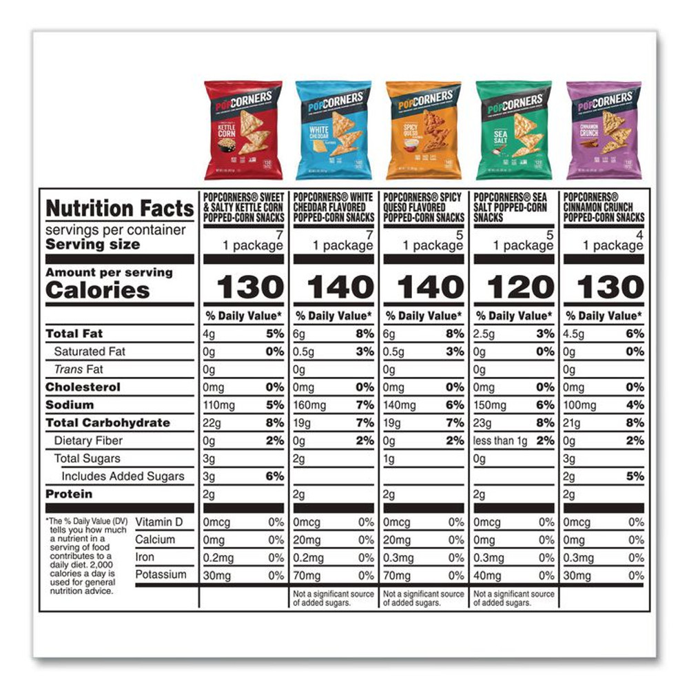 PEPSICO PopCorners® 22002179 Popped Corn Chips Snacks Variety Pack, Assorted Flavors, 1 oz Bag, 28/Pack