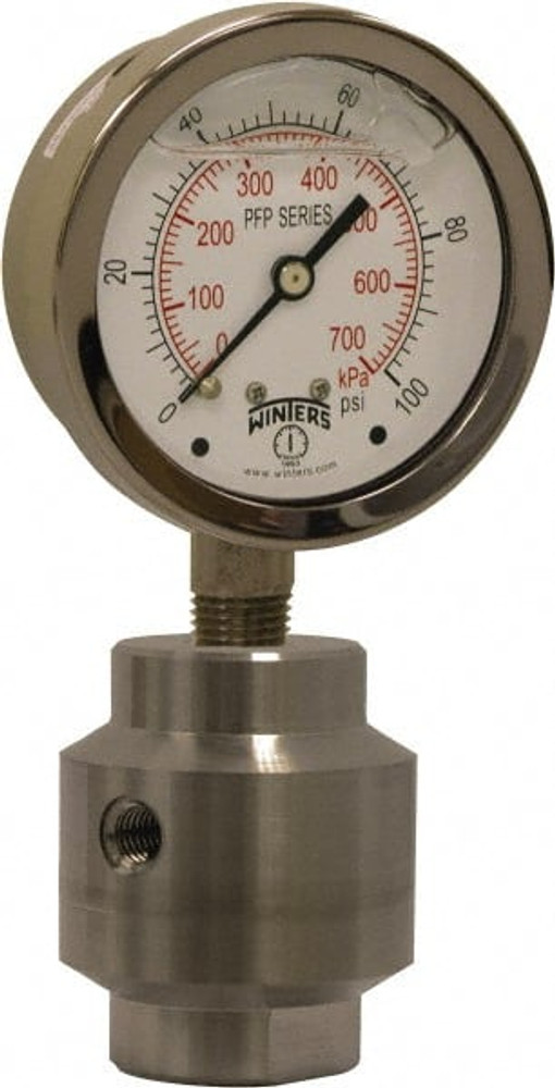 Winters PFP822SG/973SF. Pressure Gauge: 2-1/2" Dial, 1/4" Thread, NPT, Bottom Mount