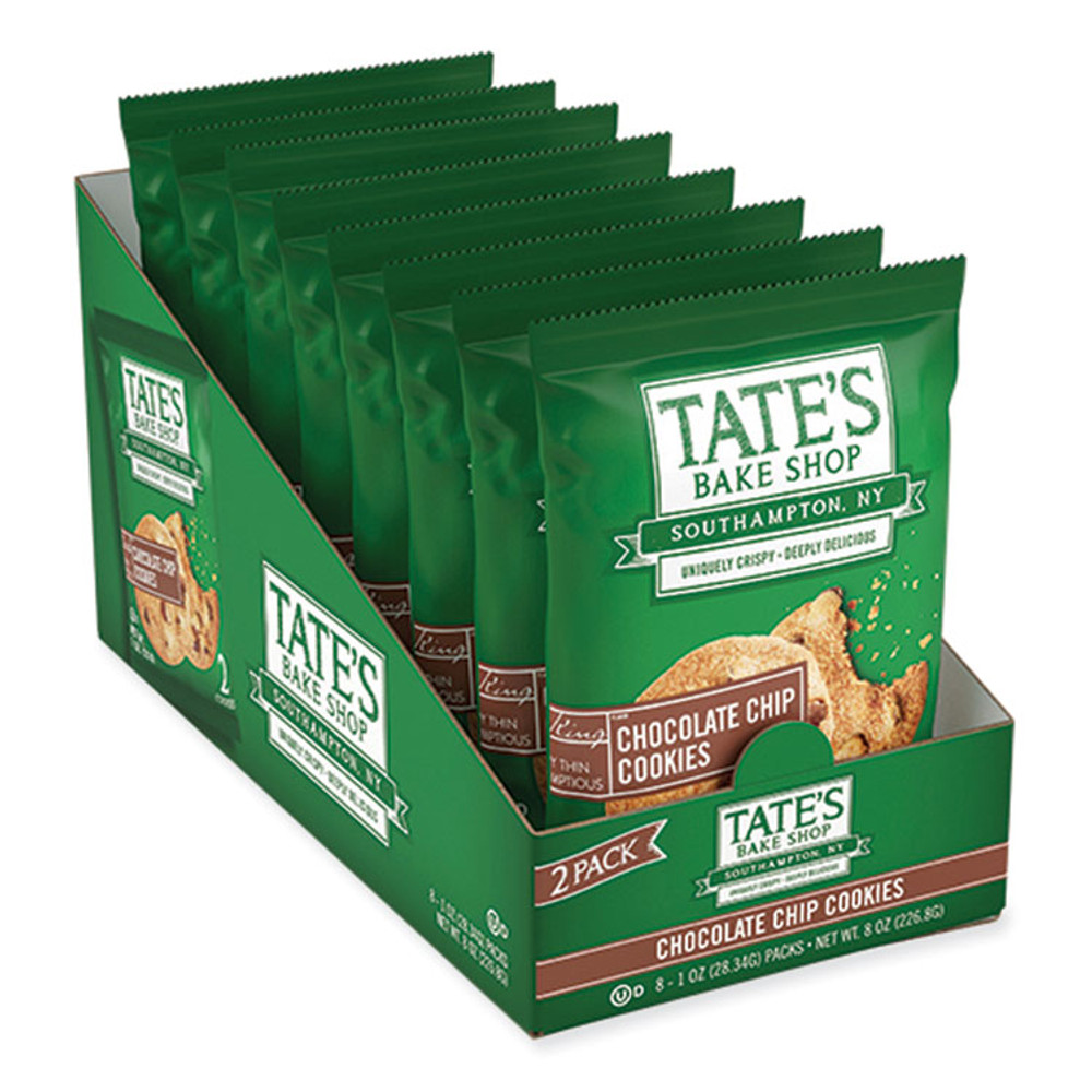 MONDELEZ INTERNATIONAL TATE'S BAKE SHOP 07134 Chocolate Chip Cookies Snack Packs, 1 oz Pack, 2 Cookies/Pack, 8 Packs/Box, 2 Boxes/Carton