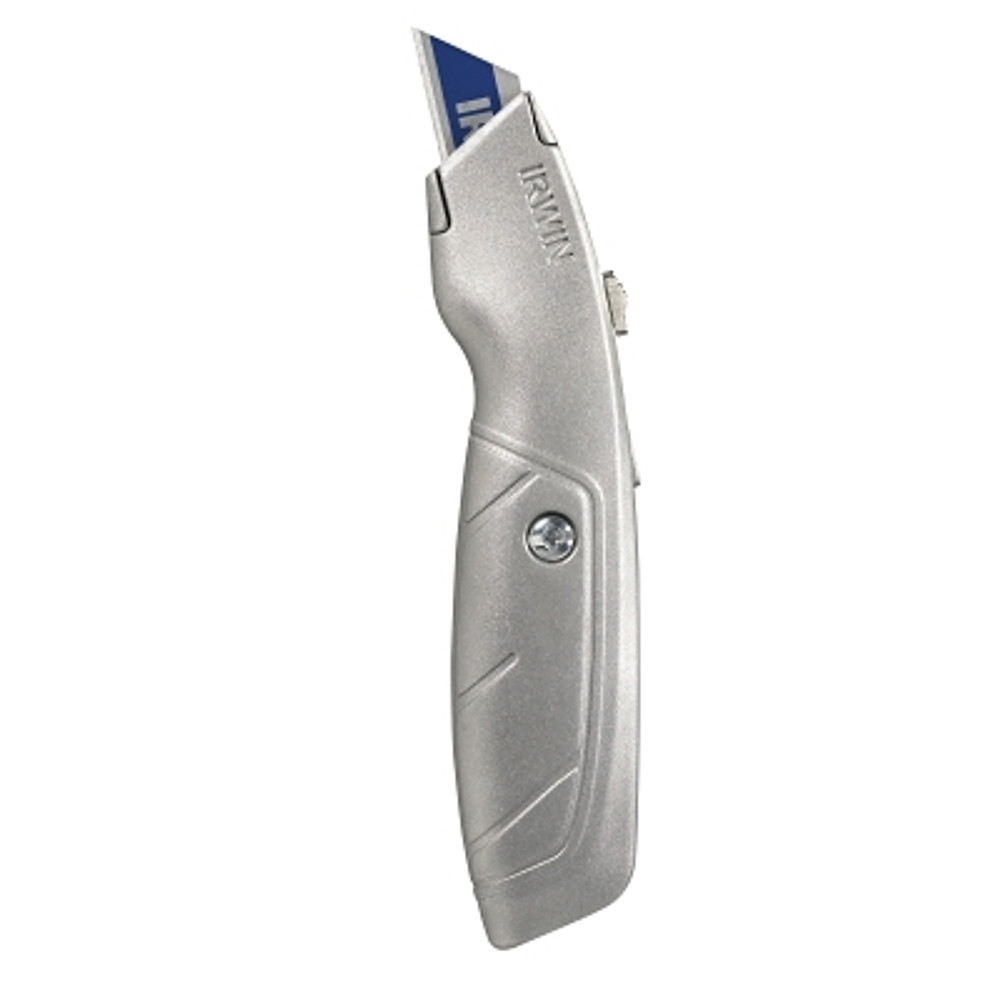 Stanley® Products Irwin® Standard Retractable Knife, 8-3/4 in, Trapezoid Bi-Metal Blade, Aluminum, Silver
