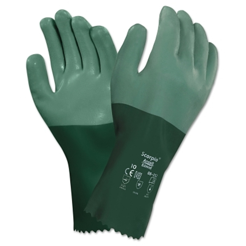 Ansell 103624 AlphaTec® 08-352 Neoprene Coated Gloves, Rough Finish, Size 8, Green