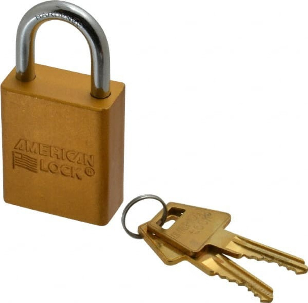 American Lock A1105KAYLW-2587 Lockout Padlock: Keyed Alike, Aluminum, 1.0000 High, Steel Shackle, Yellow