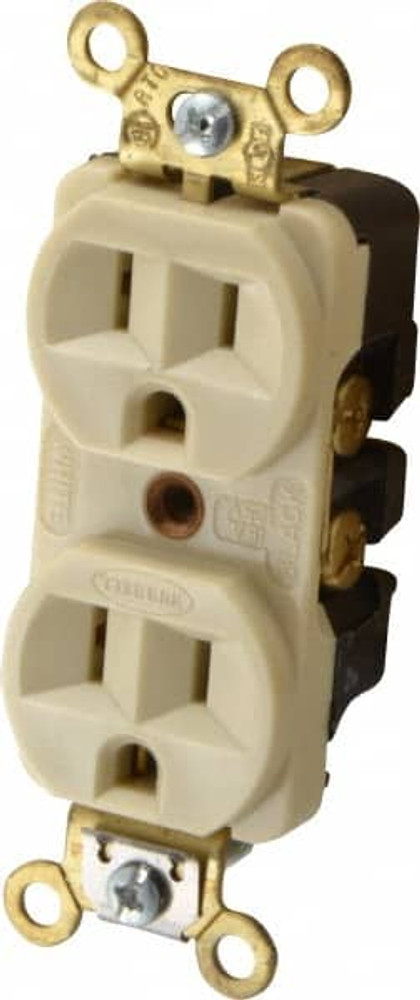 Hubbell Wiring Device-Kellems HBL5252I Straight Blade Duplex Receptacle: NEMA 5-15R, 15 Amps, Self-Grounding
